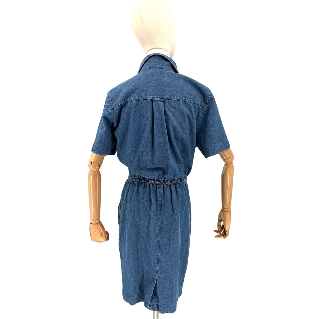 Vintage 90s Talbots Blue 100% Cotton Americana Utility Pocket Shirt Dress