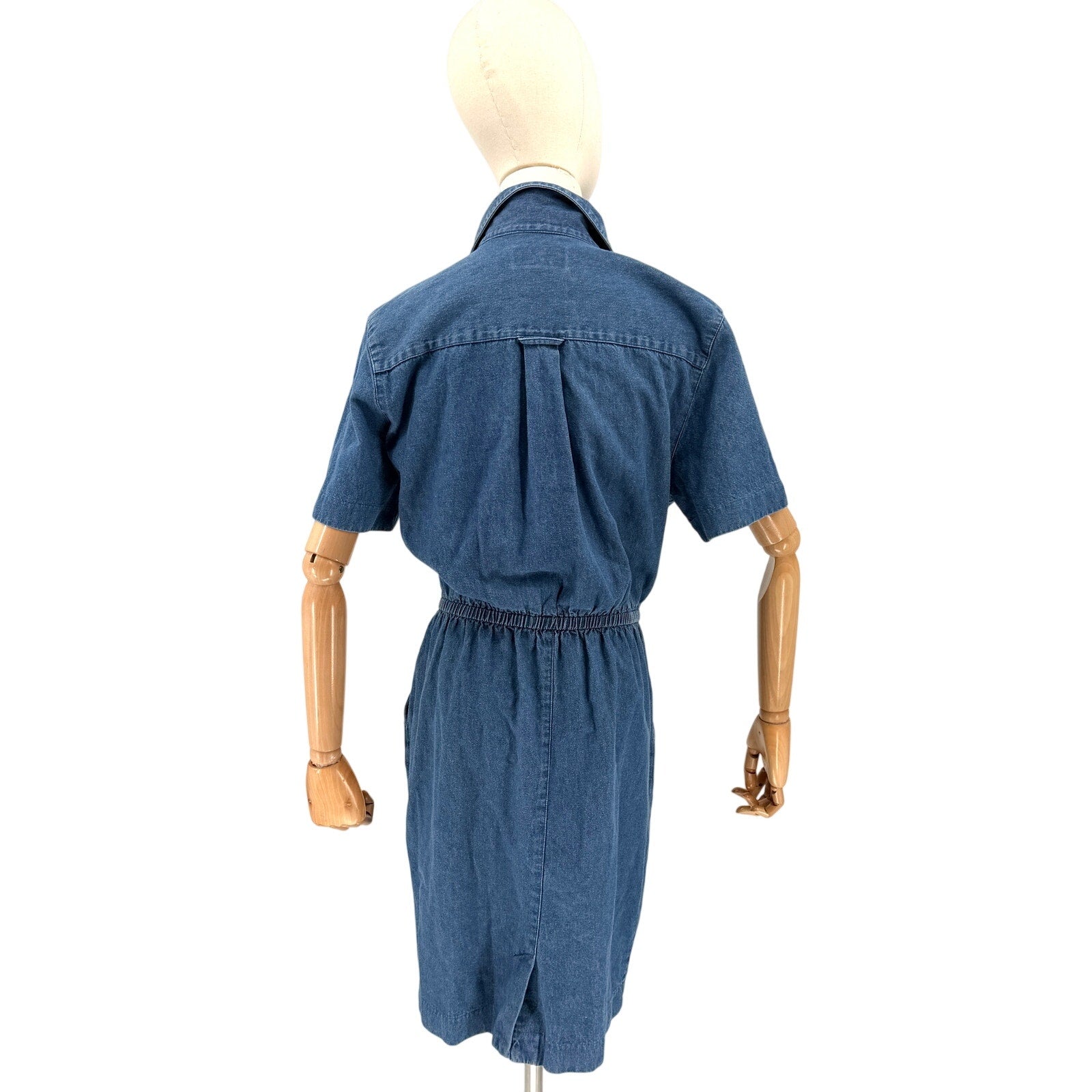Vintage 90s Talbots Blue 100% Cotton Americana Utility Pocket Shirt Dress
