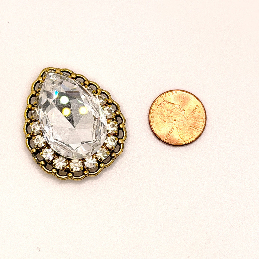 Vintage 80s Large Clear Crystal Rhinestone Magnetic Glamour Brooch