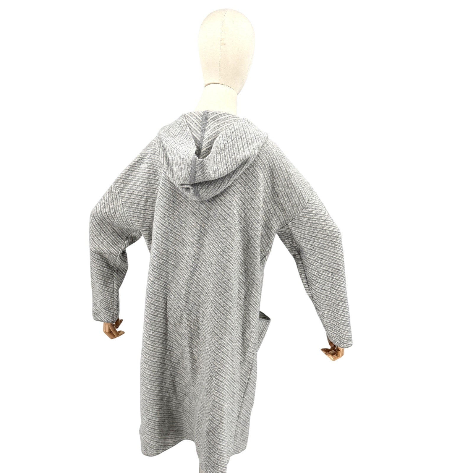 Tahari Gray Striped 100% Cashmere Hooded Cardigan Sweater