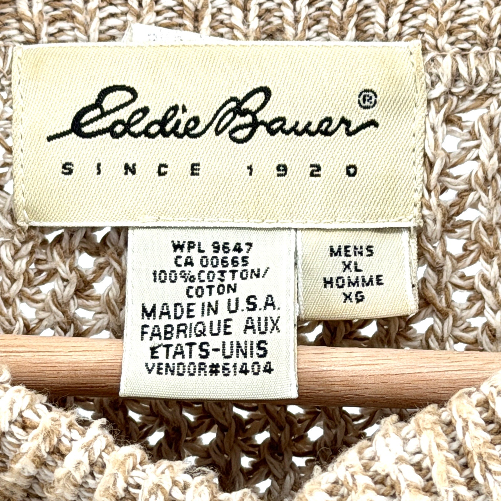 Vintage 90s Eddie Bauer Tan 100% Cotton Henley Marled Knit Sweater