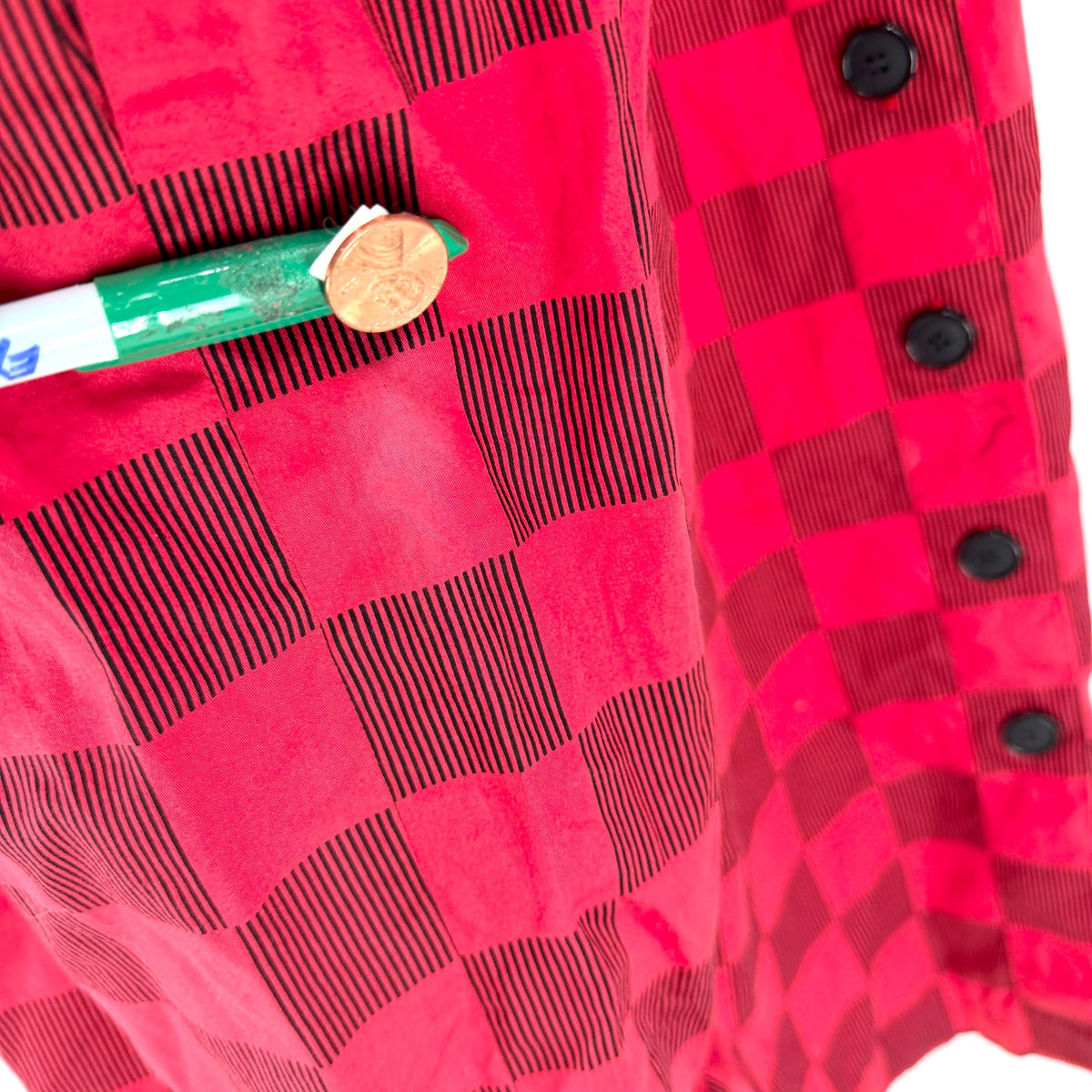 Vintage 80s Albert Nipon Red 100% Cotton Checkerboard Shirt Dress