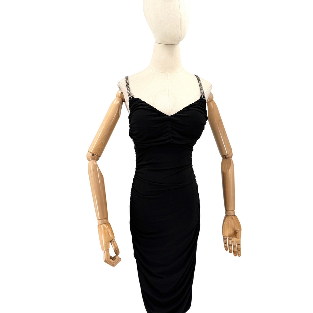 Vintage Y2K Sexy Cache Black Ruched Rhinestone Chain-Back Cocktail Dress
