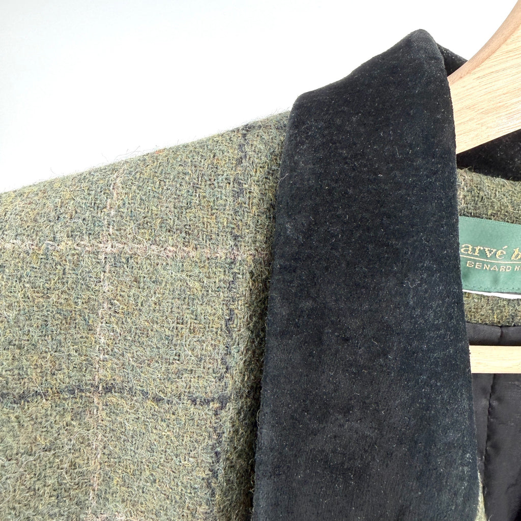 Vintage 90s Harve Benard Green Oversized 100% Wool Genuine Suede Trim Blazer