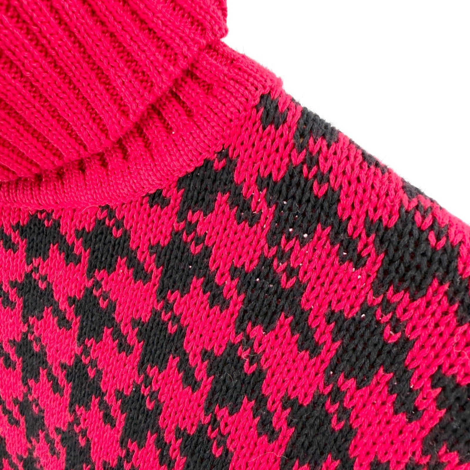 Vintage 90s Jeanne Pierre Red 100% Cotton Houndstooth Turtleneck Sweater