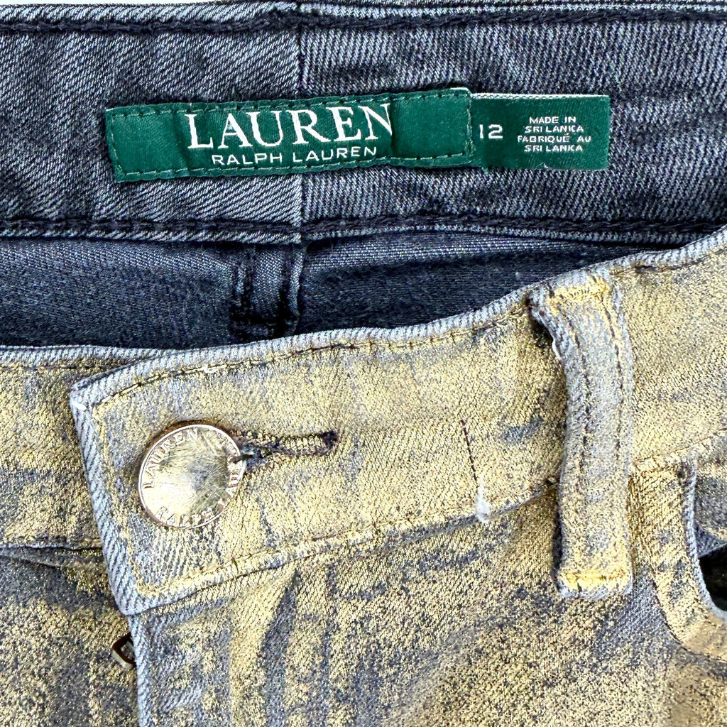 Lauren Ralph Lauren Black Gold Coated Metallic Skinny Denim Jeans