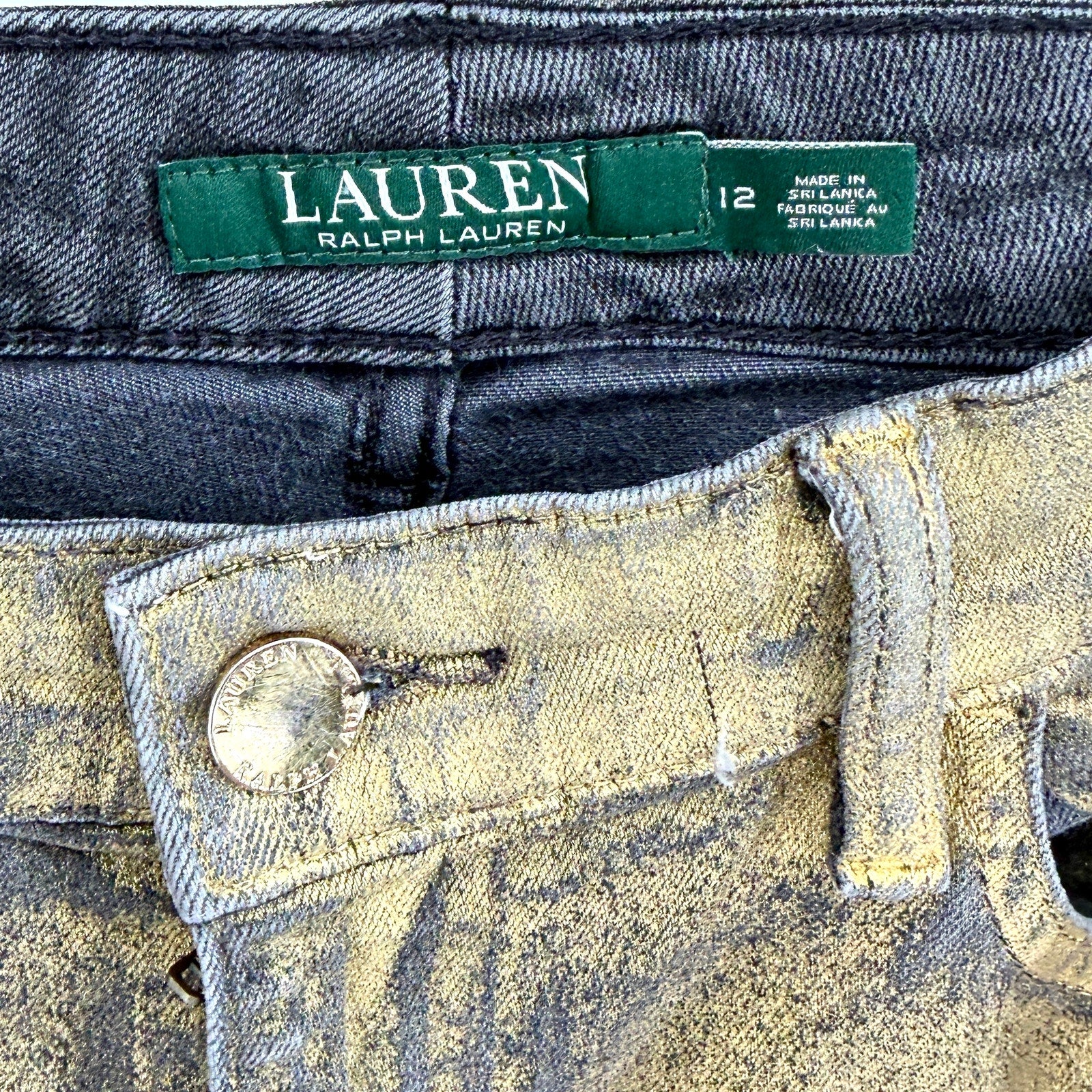 Lauren Ralph Lauren Black Gold Coated Metallic Skinny Denim Jeans