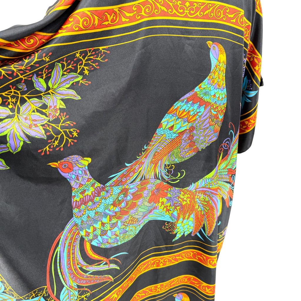 Vintage 90s Winlan Black Peacock Print Satin Kimono Robe
