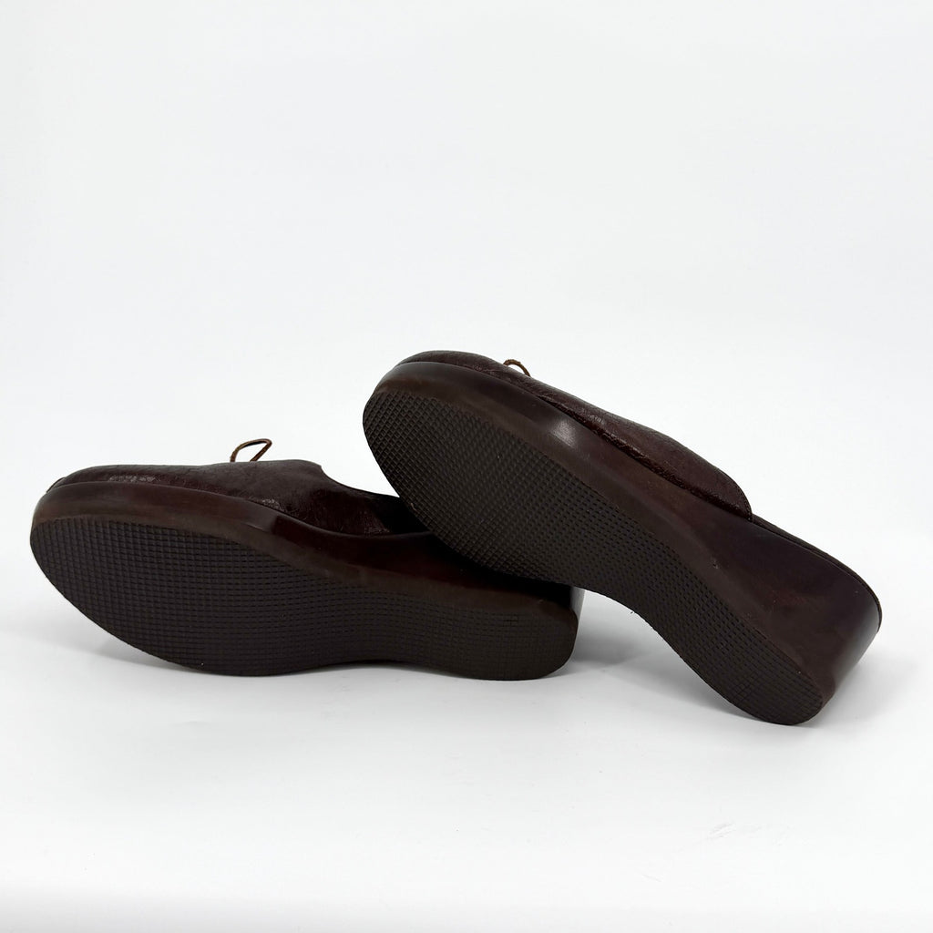 Vintage Y2K Salpy Brown Genuine Leather Wood Platform Clog Mules