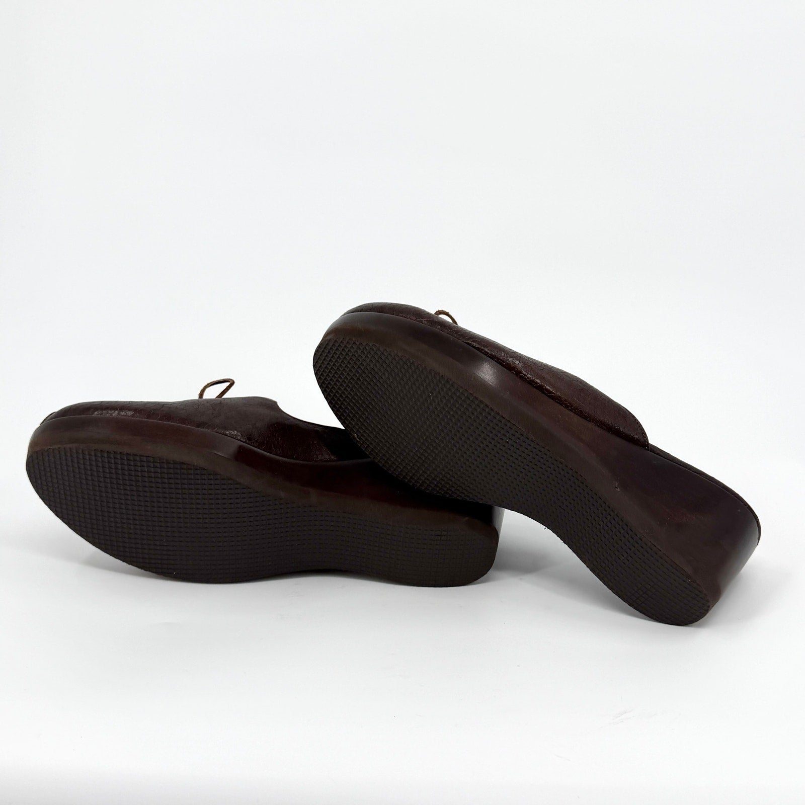 Vintage Y2K Salpy Brown Genuine Leather Wood Platform Clog Mules