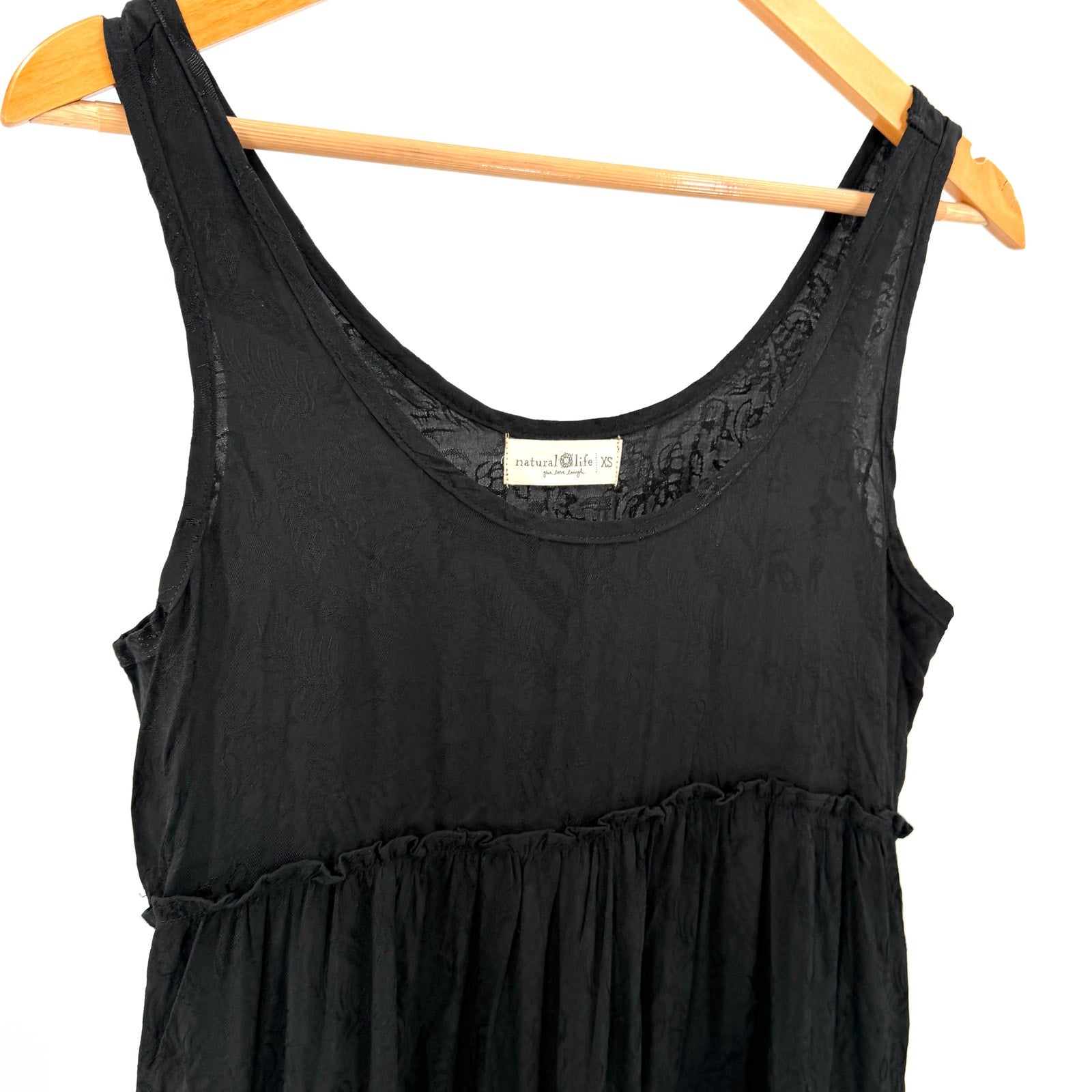 Natural Life Black Tiered Peasant Rayon Maxi Dress