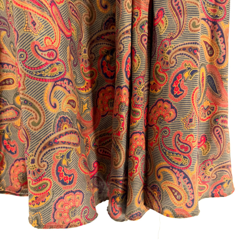 Vintage 80s Jones New York Olive Red Paisley 100% Rayon Circle Skirt