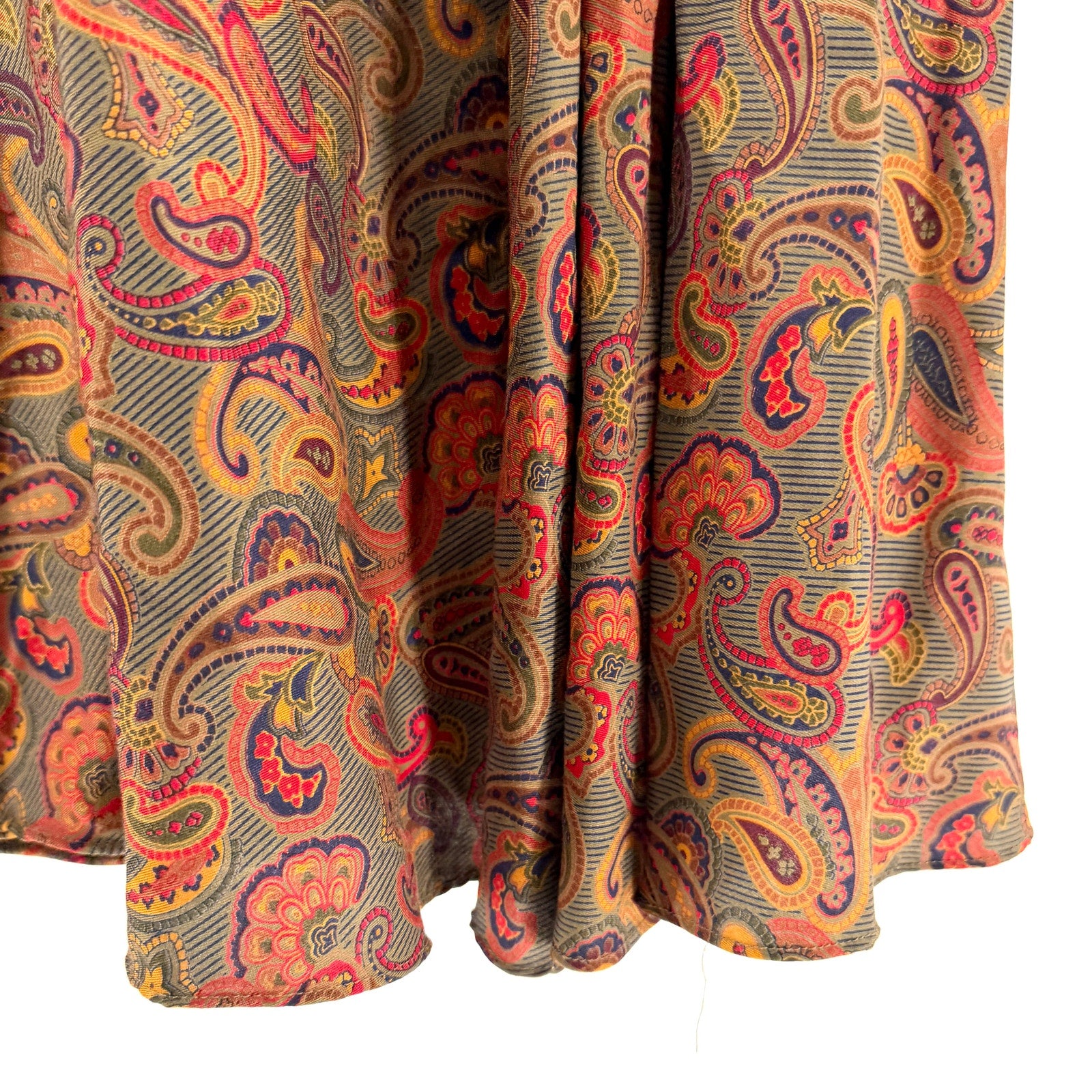 Vintage 80s Jones New York Olive Red Paisley 100% Rayon Circle Skirt