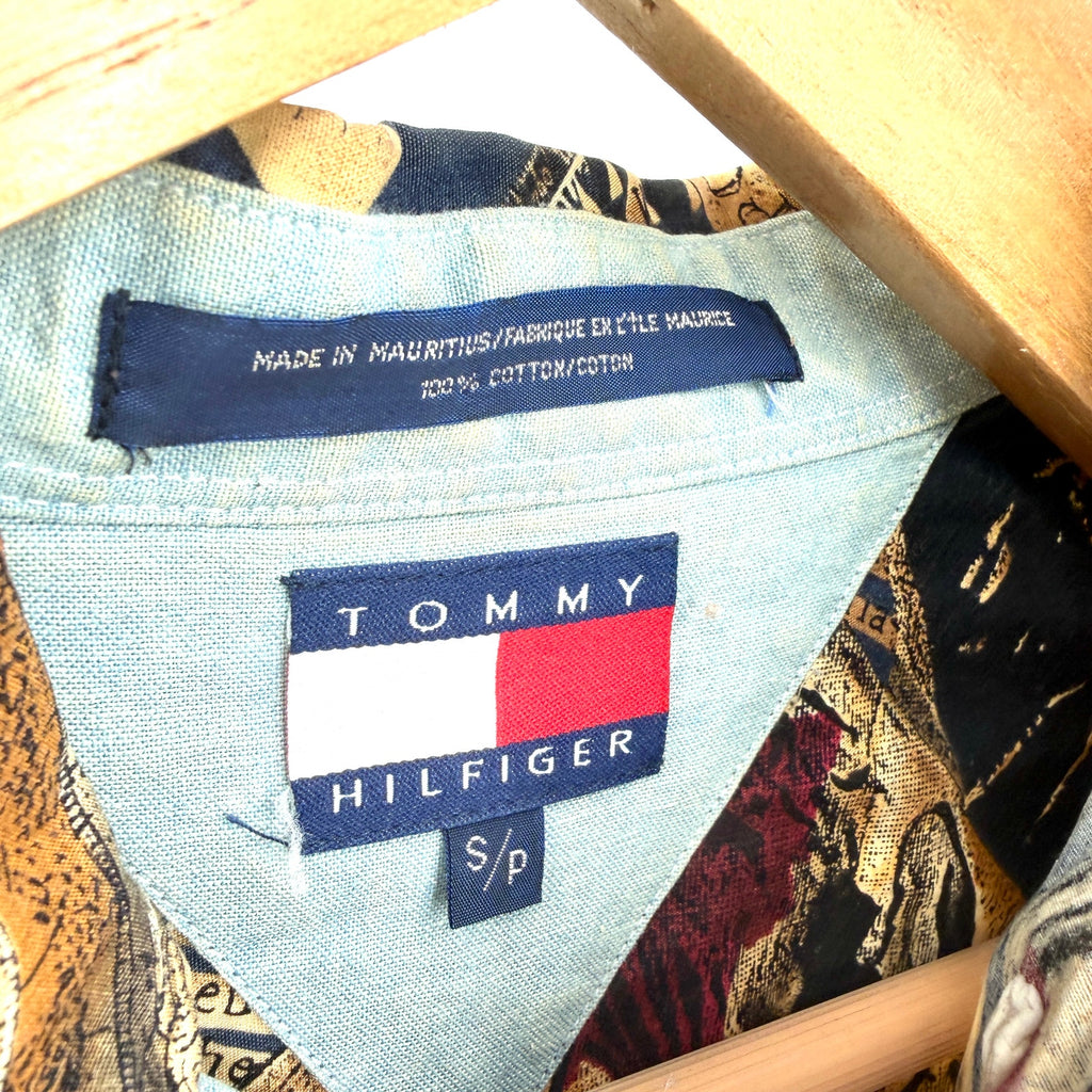 Vintage 90s Tommy Hilfiger Navy 100% Cotton All Over Print Nautical Shirt