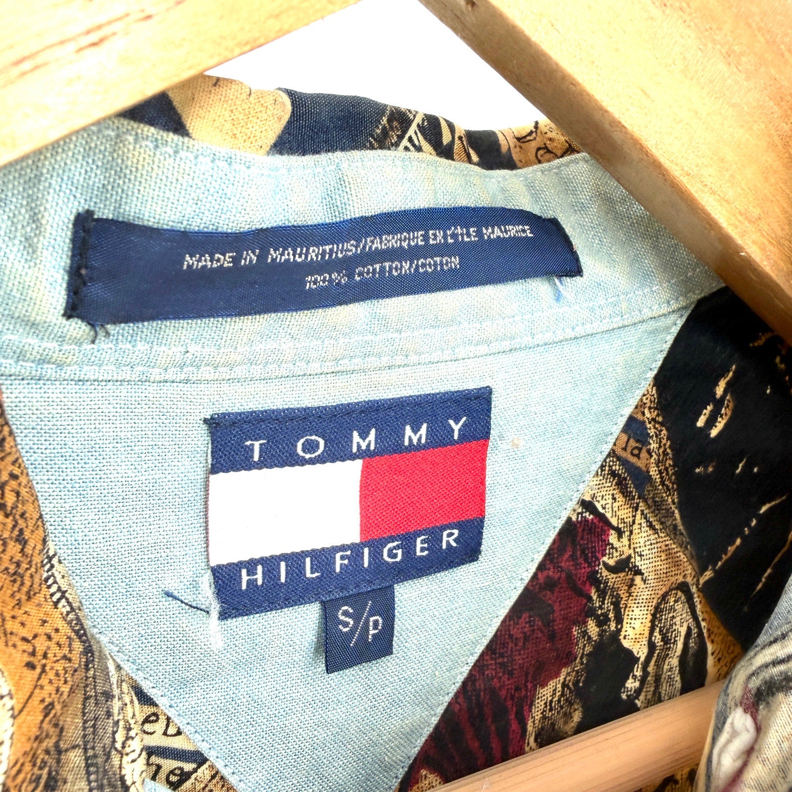 Vintage 90s Tommy Hilfiger Navy 100% Cotton All Over Print Nautical Shirt