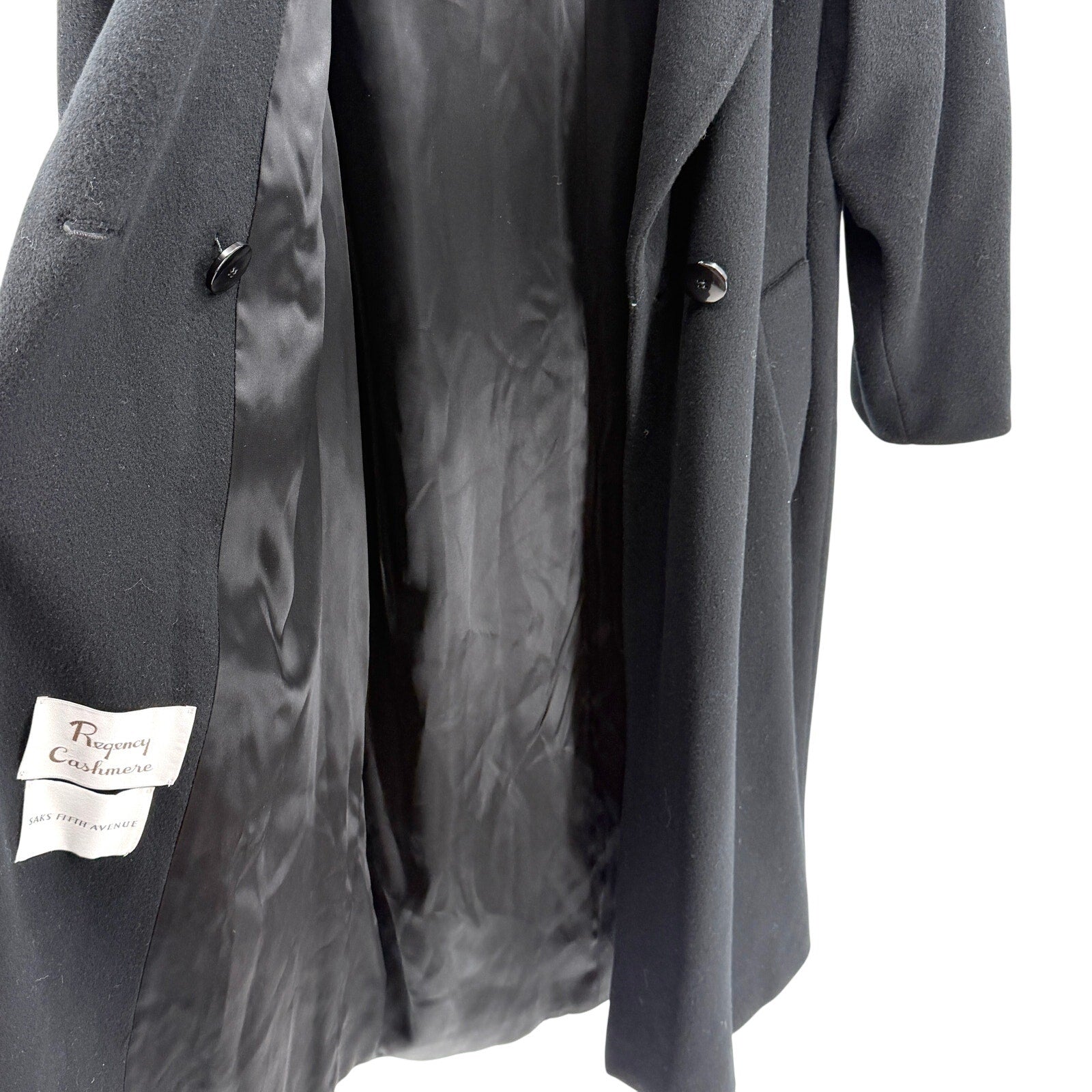 MINT Vintage 80s Regency Saks Fifth Avenue Black 100% Cashmere Overcoat Coat
