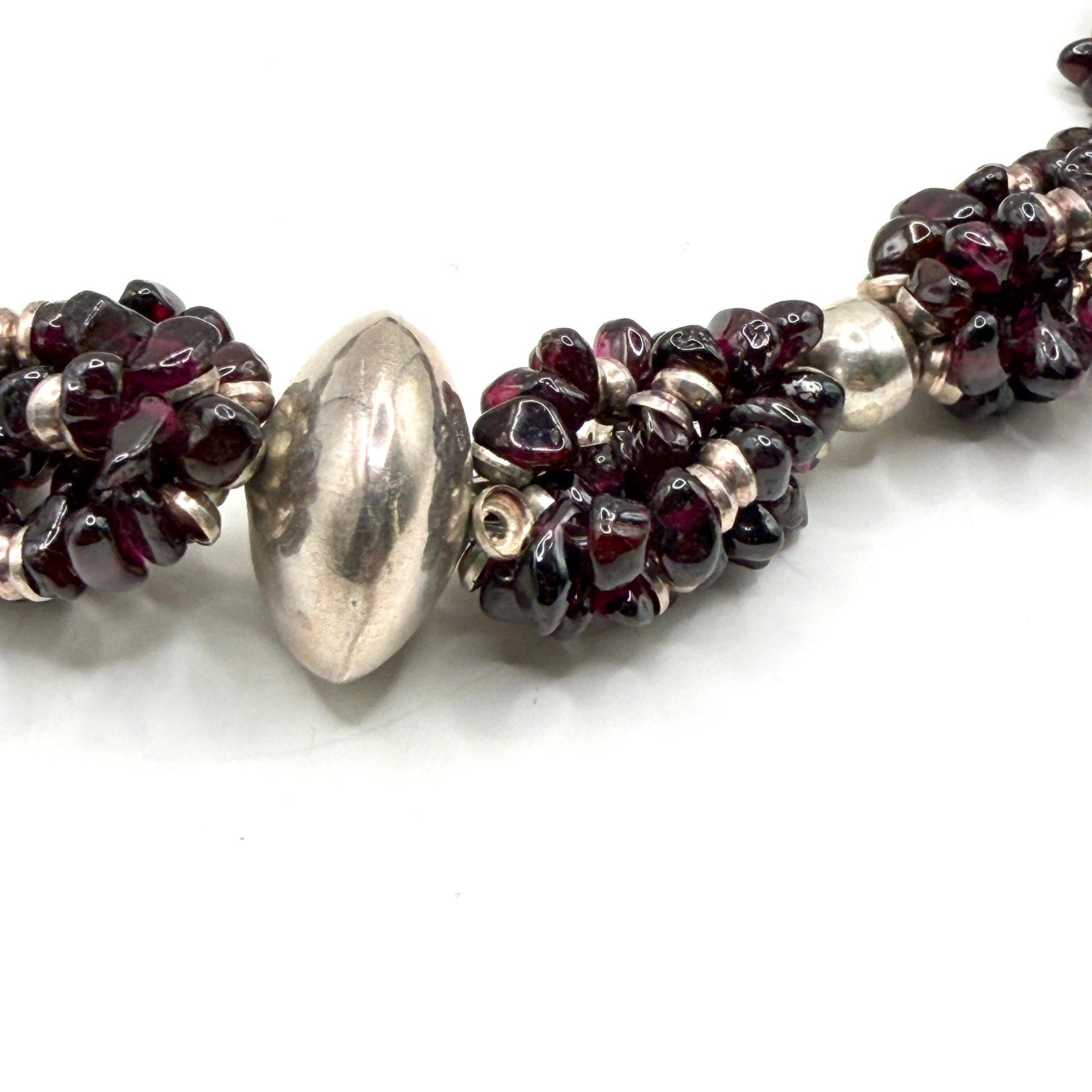 Vintage 90s Red Garnet Chunk Sterling Silver Statement Toggle Necklace