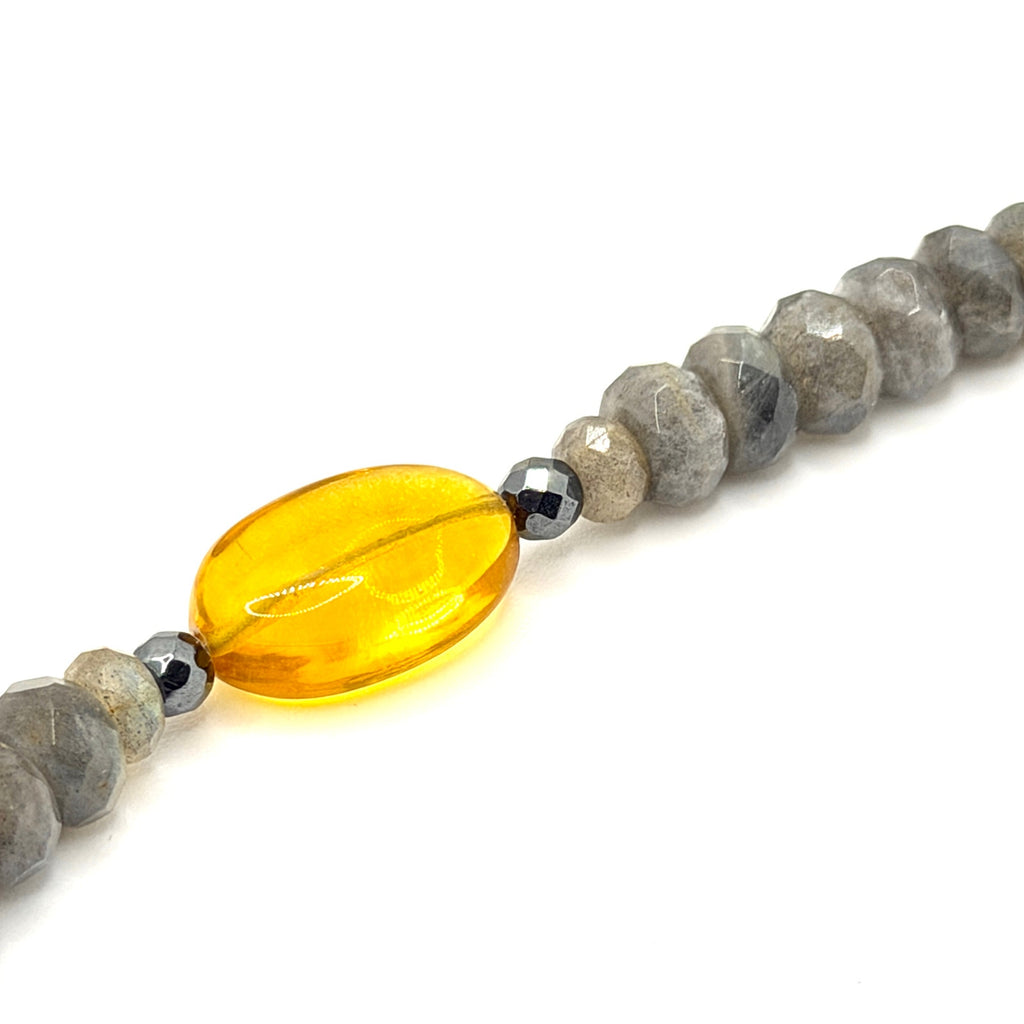 Blue Flash Labradorite Yellow Fluorite Beaded Toggle Necklace