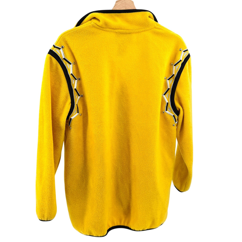 Vintage 90s Bob Mackie Yellow Studded Embroidered Fleece Zip Jacket