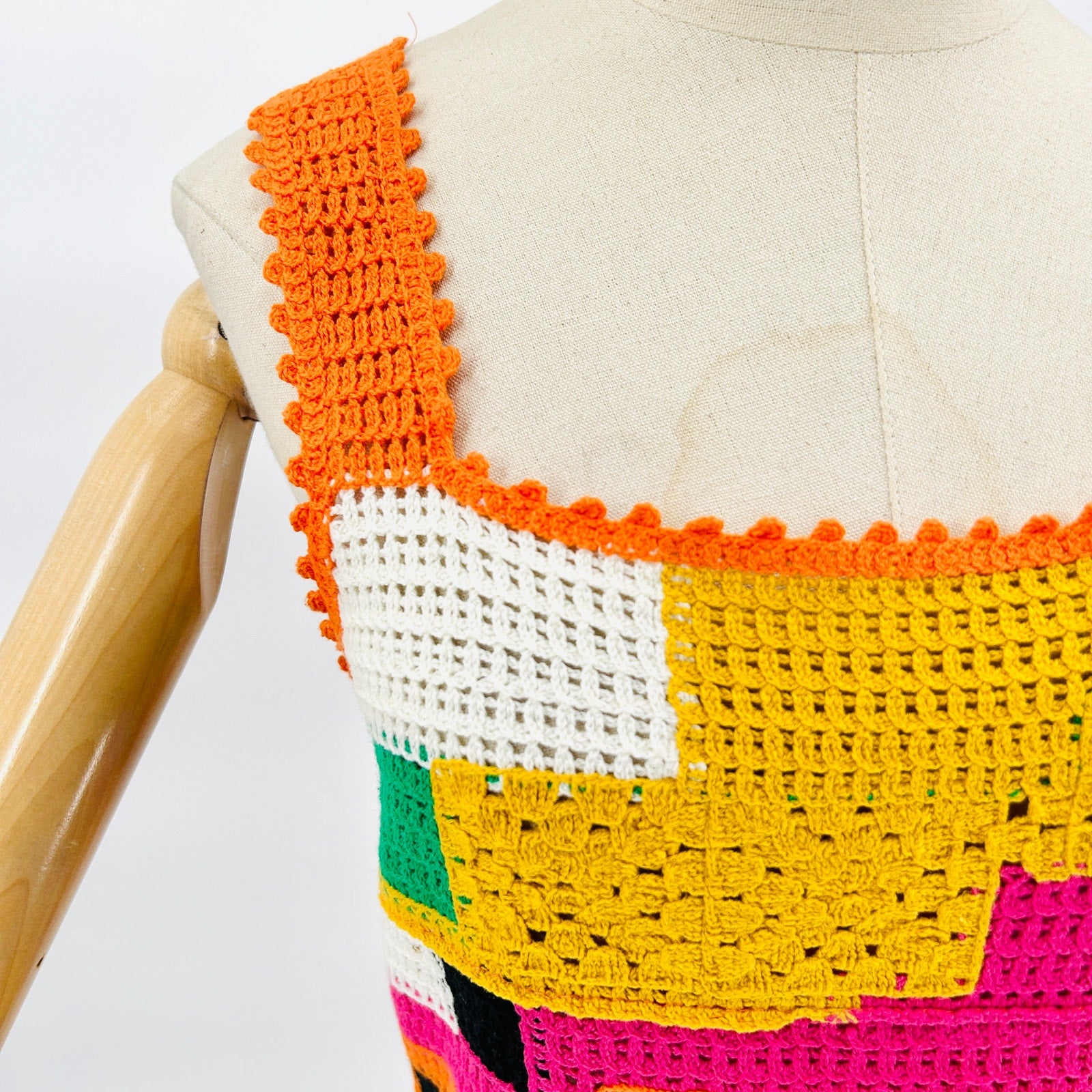 Y2K Crochet Multicolor Patchwork Festival Mini Dress