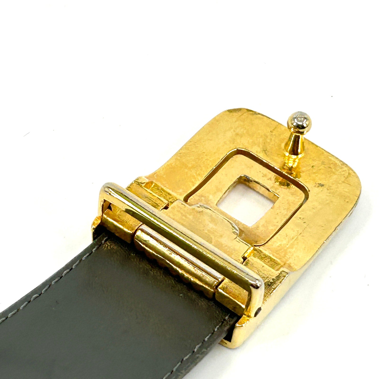 Vintage 90s Gray Black Genuine Leather Snakeskin Embossed Gold Buckle Belt