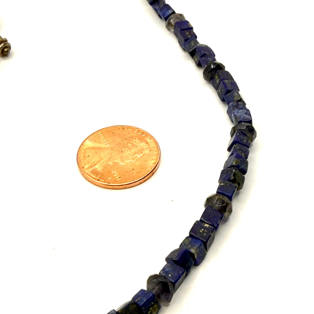 Vintage 90s Sterling Silver Lapis Lazuli Cube Beaded Statement Necklace