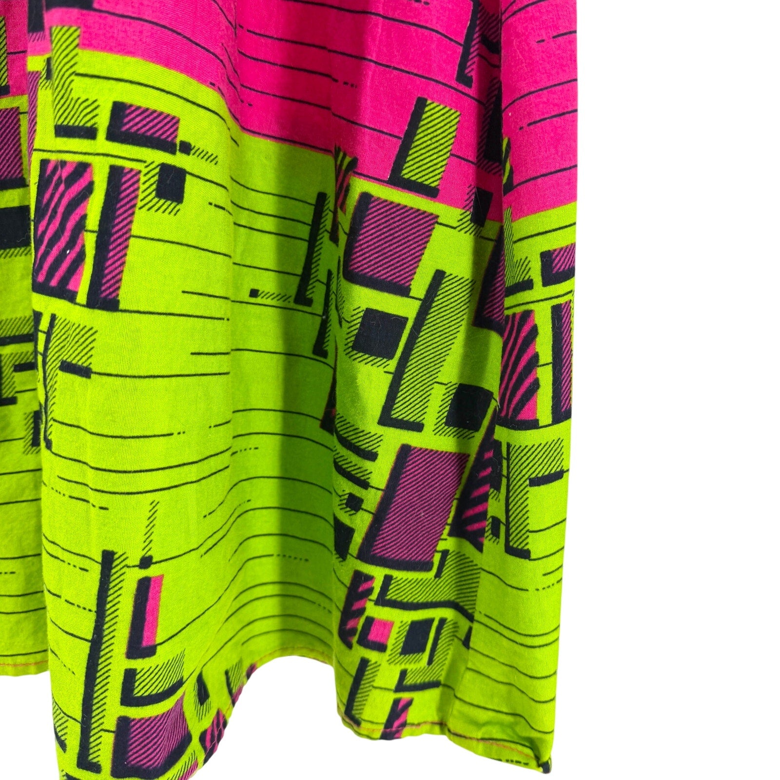 Neon Green Pink Geometric African Print 100% Cotton Batwing Midi Dress