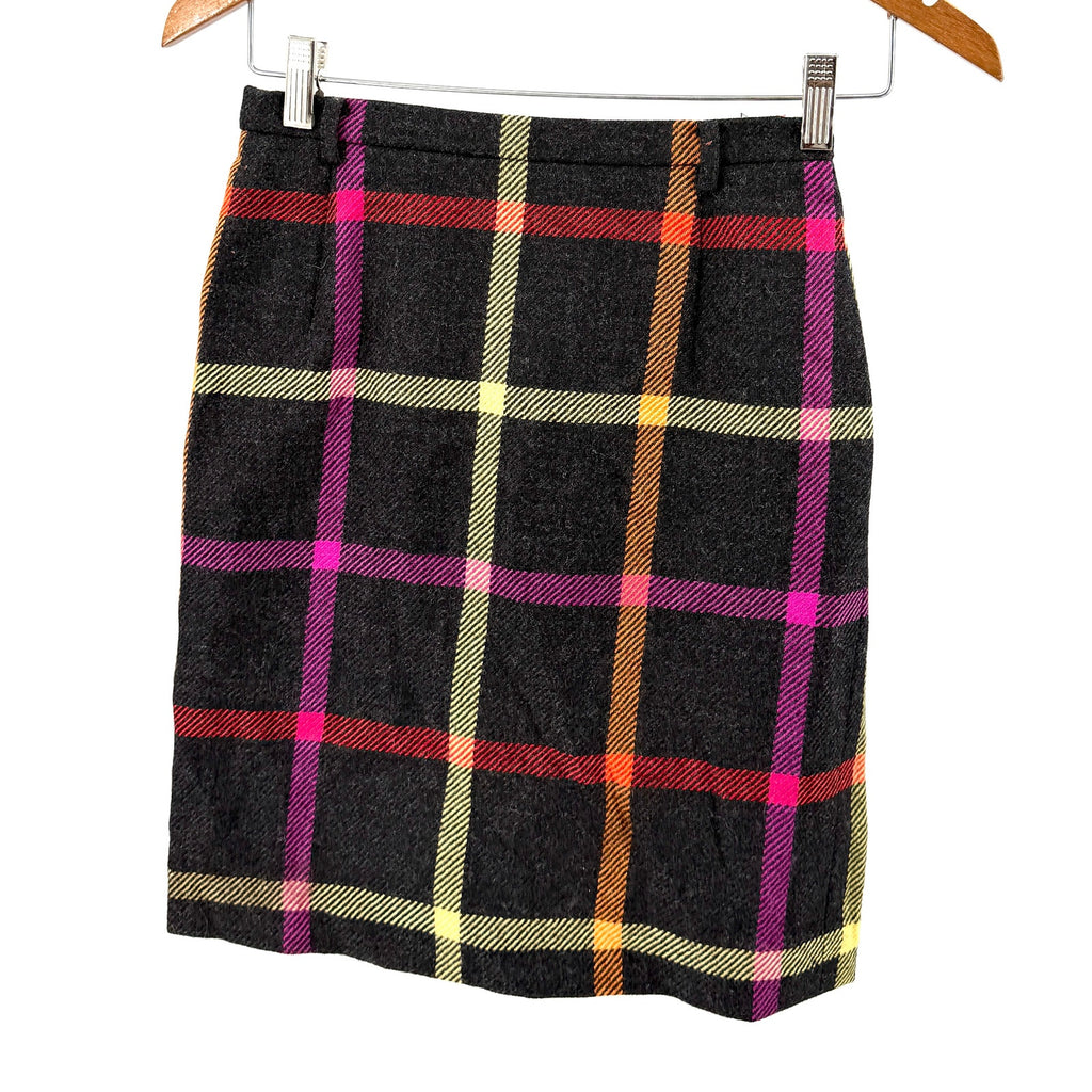 Vintage 90s Mondi Charcoal Wool Neon Plaid Pencil Mini Skirt