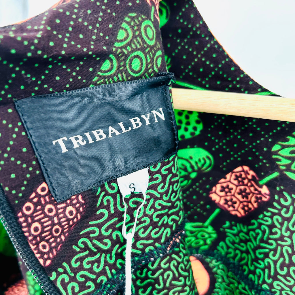 NWT Tribalbyn Green Coral Mushroom Ankara Print Cotton Balloon Sleeve Jumpsuit