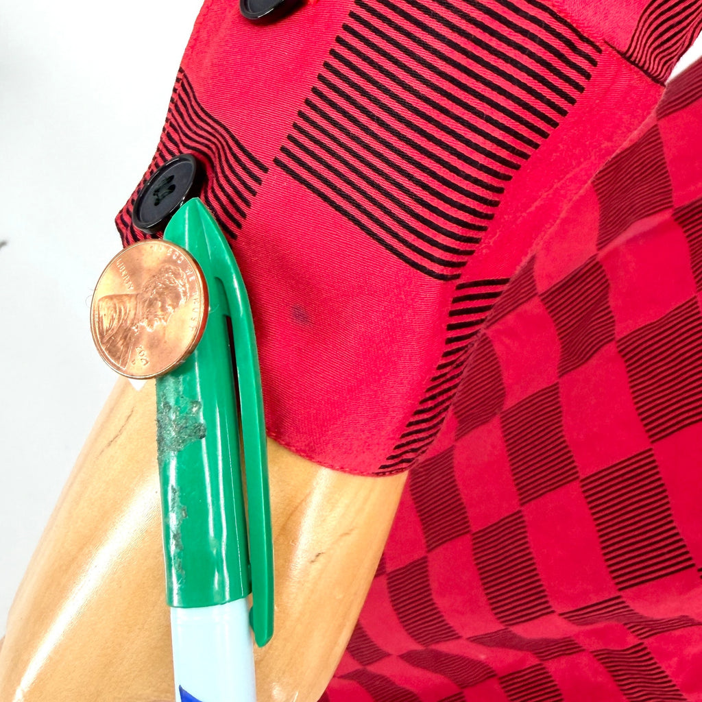 Vintage 80s Albert Nipon Red 100% Cotton Checkerboard Shirt Dress
