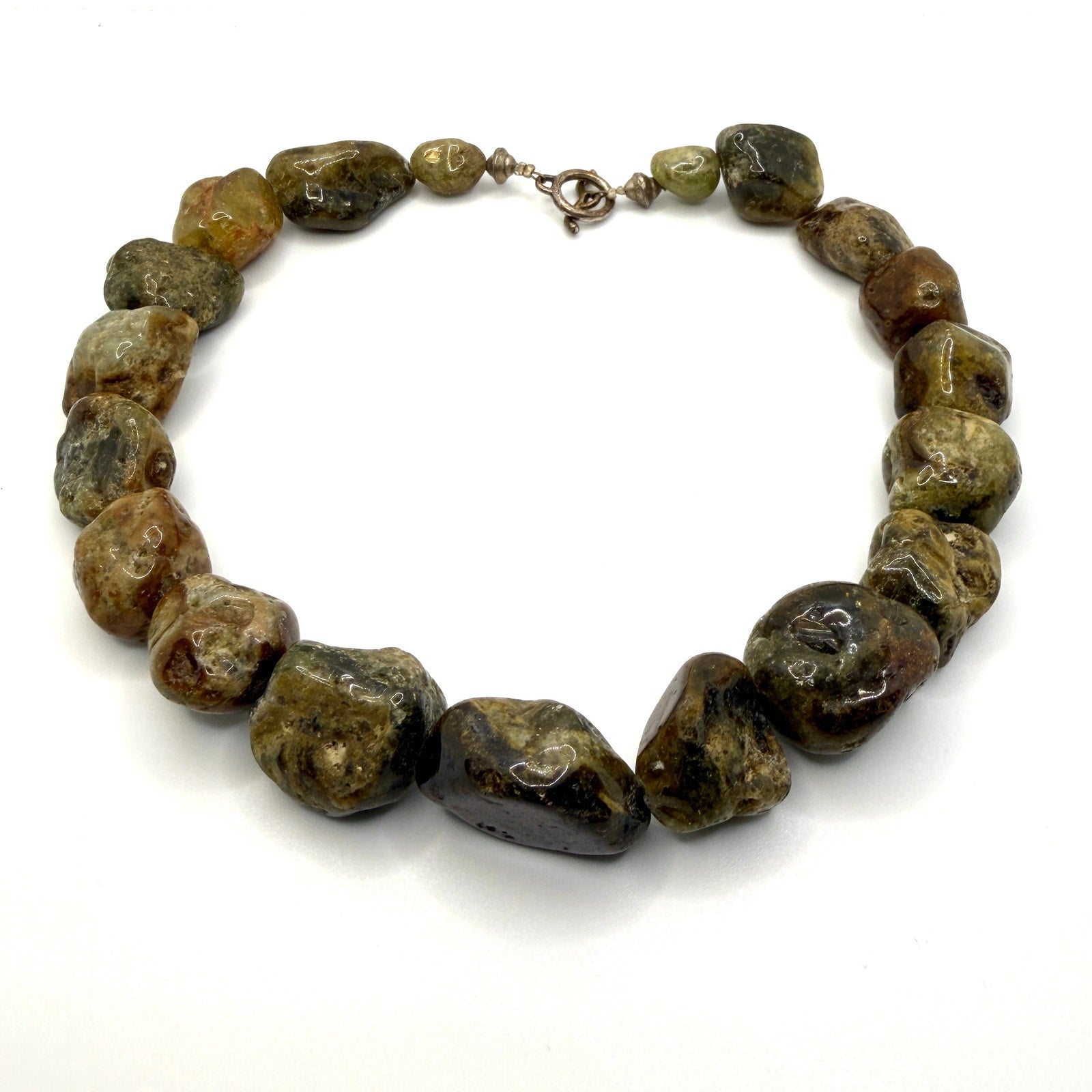 Vintage 90s Olive Brown Andradite Garnet Nugget Sterling Toggle Necklace