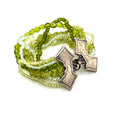 Vintage 90s Green Peridot Multi Strand Beaded Sterling Silver Clasp Bracelet