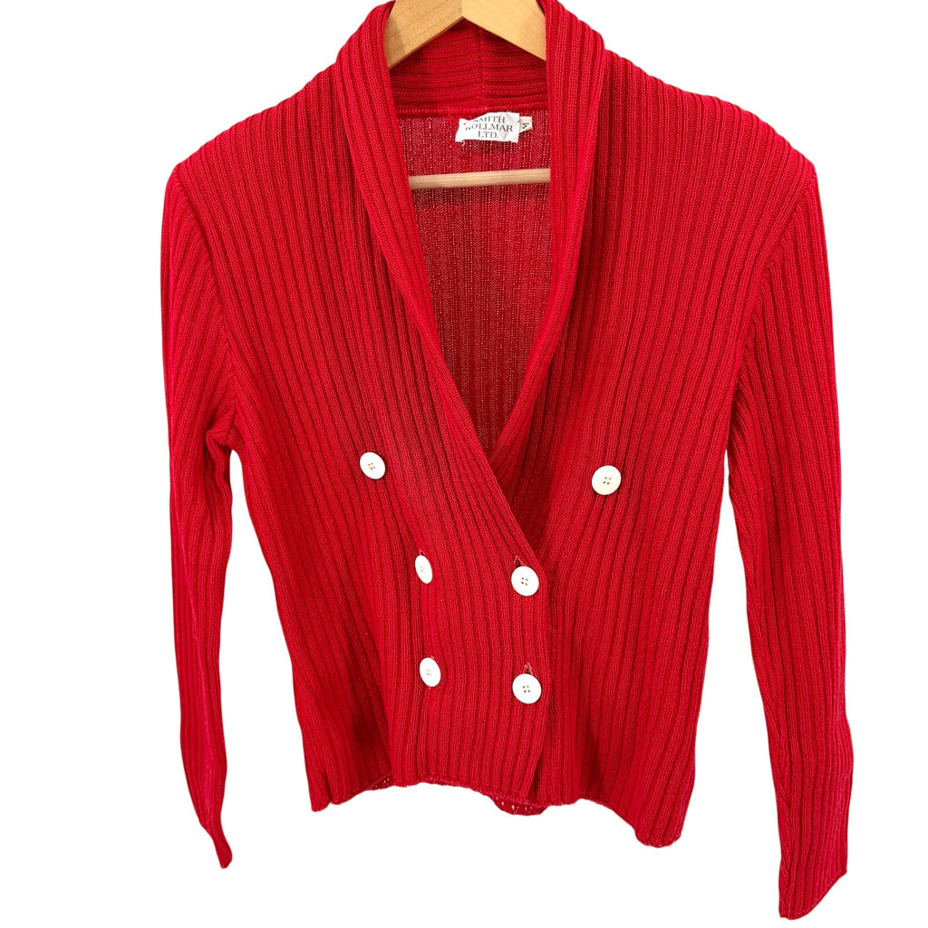 Vintage 80s Smith Kollmar Ltd Red Double Breasted Ribbed Cardigan Sweater