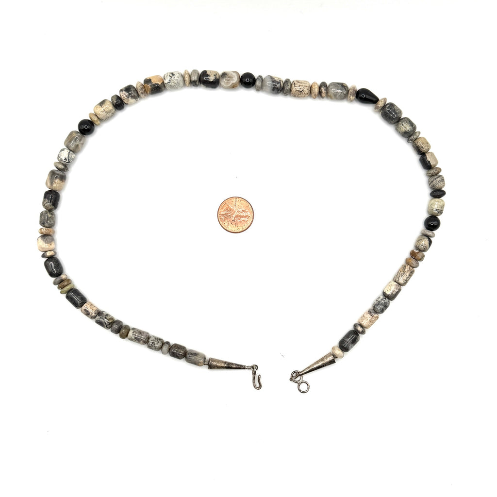 Vintage 90s Sun Silver Co Sterling Onyx Jasper Southwestern Beaded Necklace