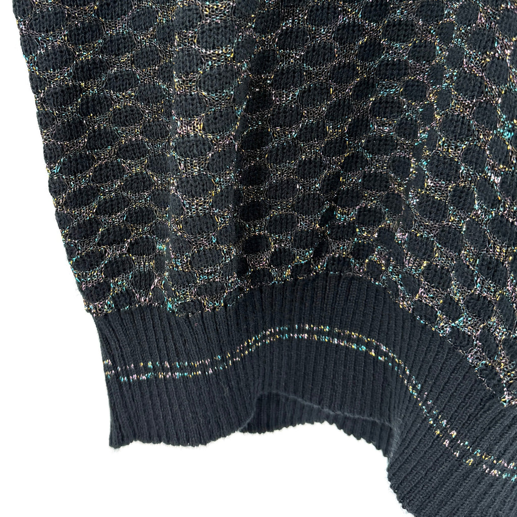 Vintage 80s Bellocco Black Metallic Rainbow Thread Sparkle Sweater Vest Top