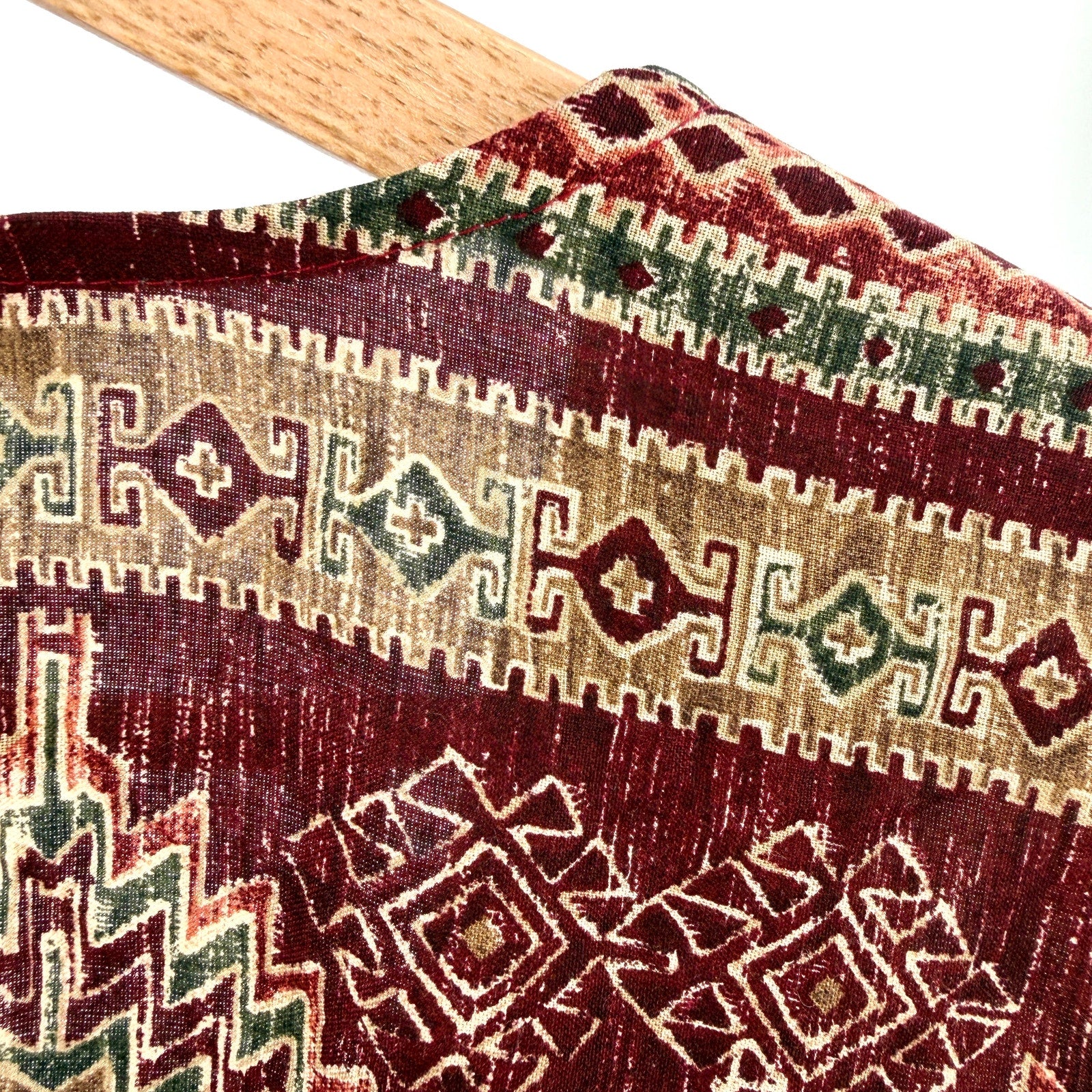 Vintage 90s Justin B. Jones Tan Southwestern Aztec Print Tie-Back Vest