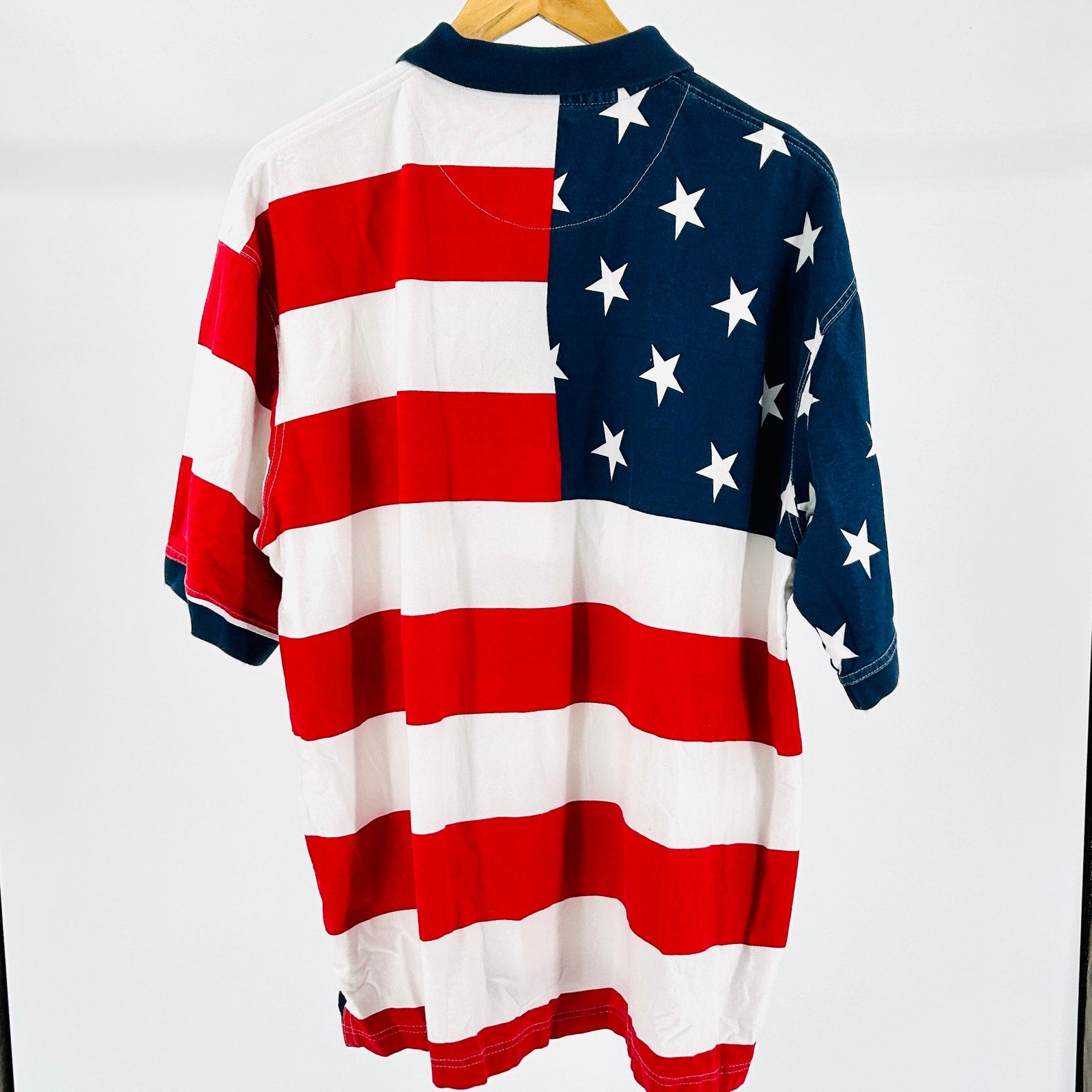 Vintage 90s Cotton Traders Sport USA American Flag 100% Cotton Polo Shirt