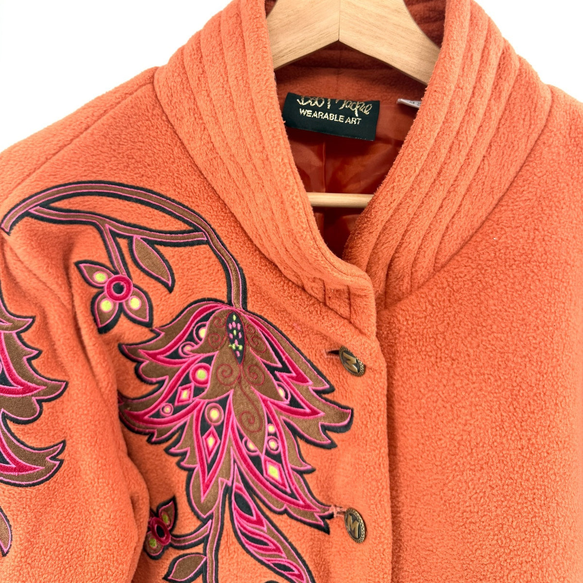 Vintage 90s Bob Mackie Orange Fleece Embroidered Jacket