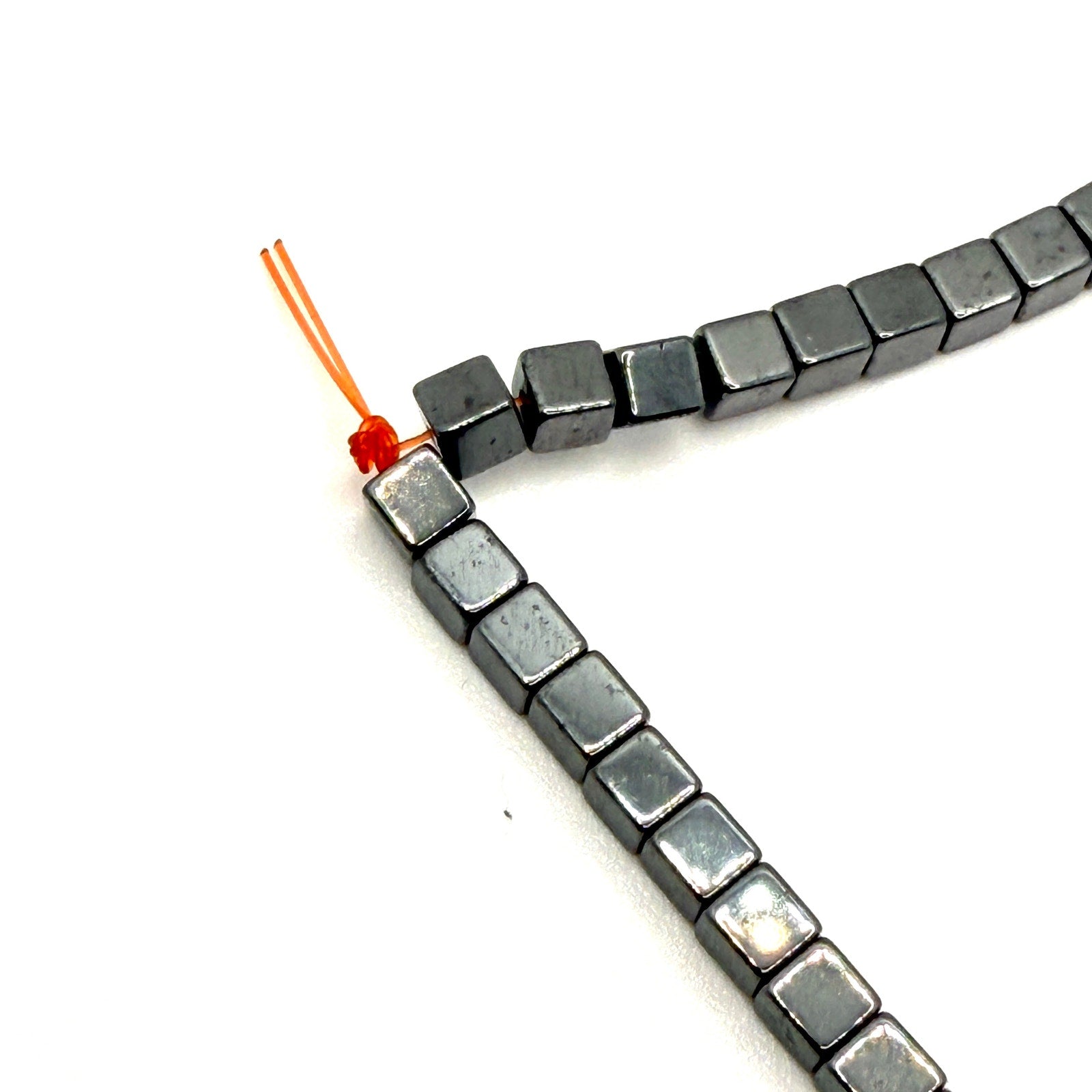 Vintage 90s Silver Grey Hematite Cube Geometric Loose Bead Strand