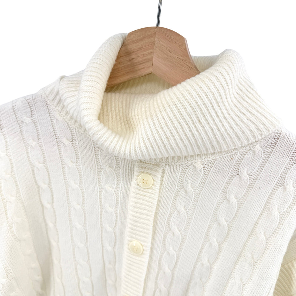 Vintage 80s Darian Ivory Cowl Neck Dolman Sleeve Cable Knit Crop Sweater