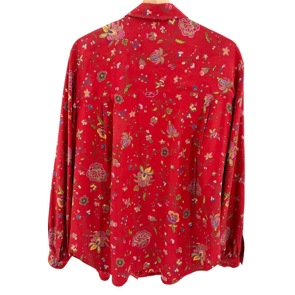 Vintage 90s Liz Claiborne Collection Red Floral 100% Silk Blouse
