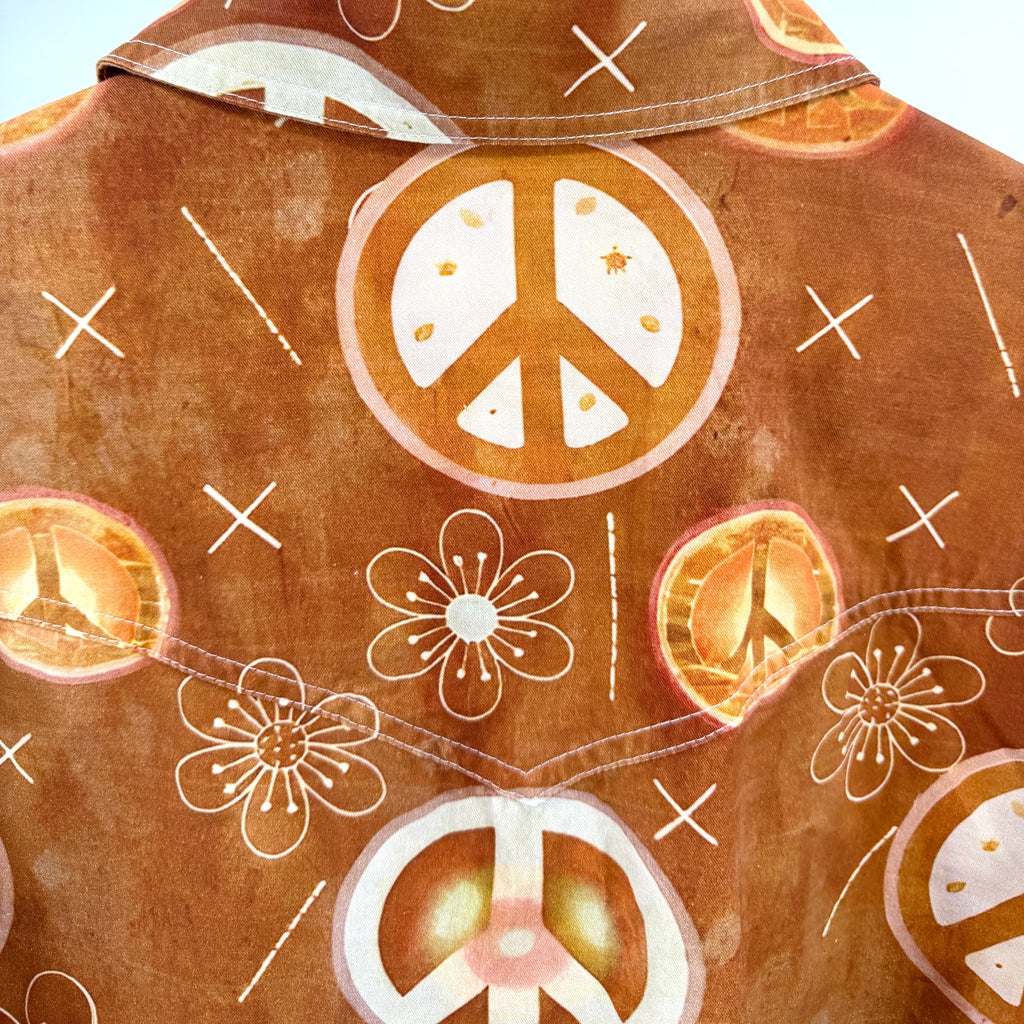 Ocher 100% Cotton Peace Sign Western Button Shirt
