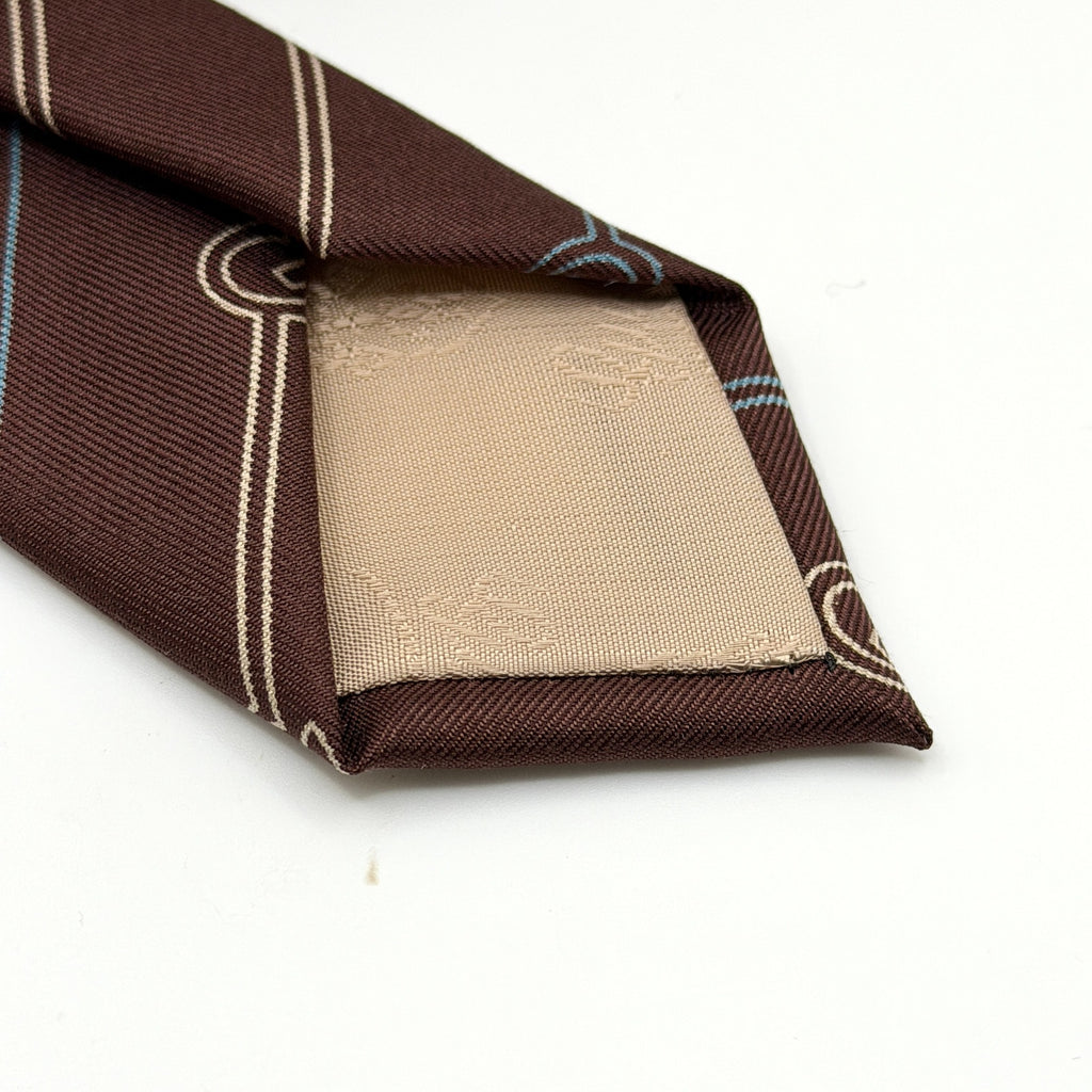 Vintage 80s Gucci Brown Silk GG Chain Link Print Necktie