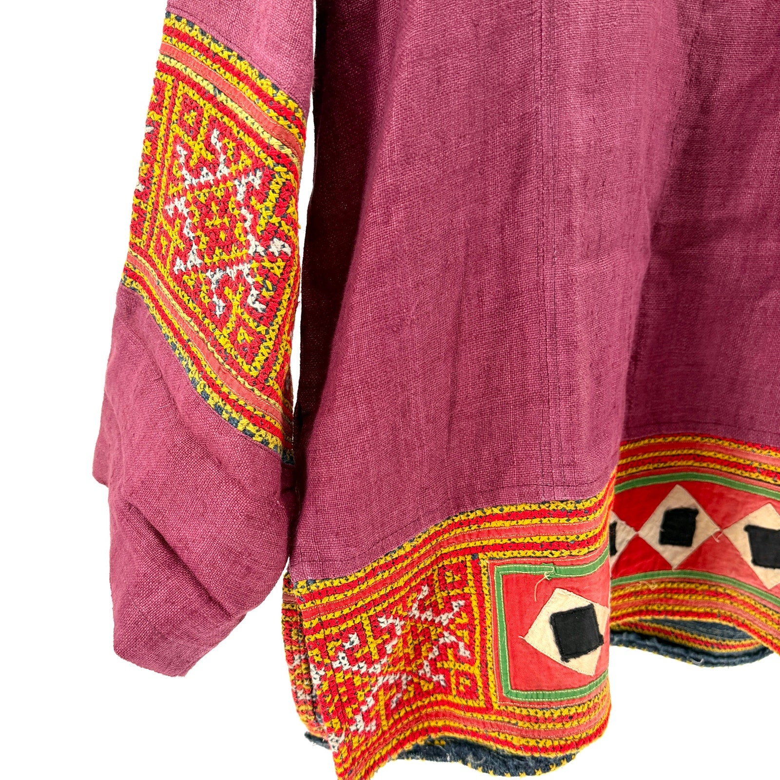 Vintage Y2K Charl Bangkok Wine Heavy Hmong Embroidery Woven Tunic