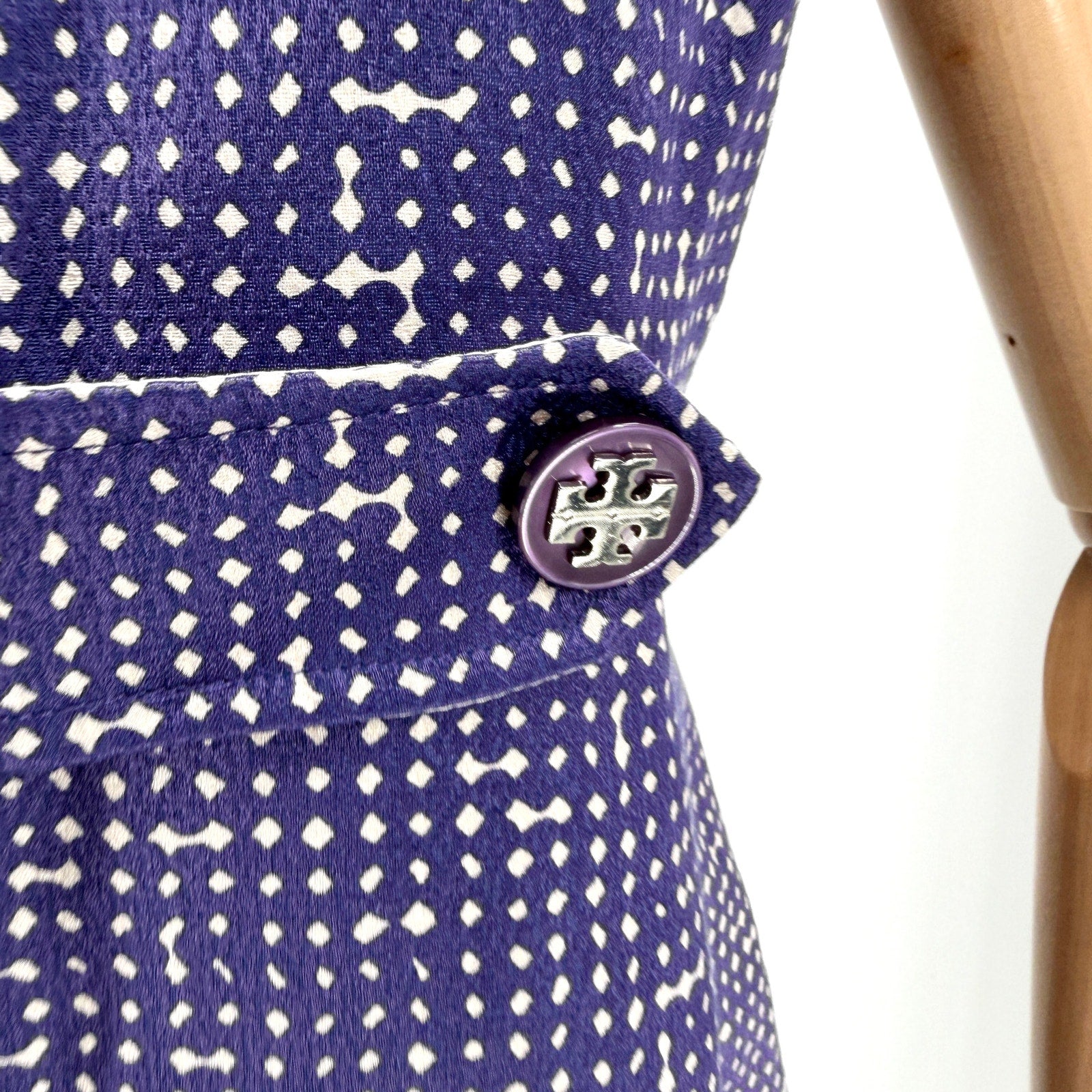 Tory Burch Purple Geometric Mod Sleeveless Pockets Mini Dress