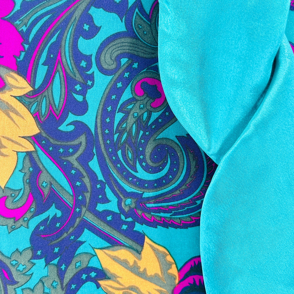 Vintage 90s Victoria's Secret Teal Floral Satin Lapel Sleepwear Robe