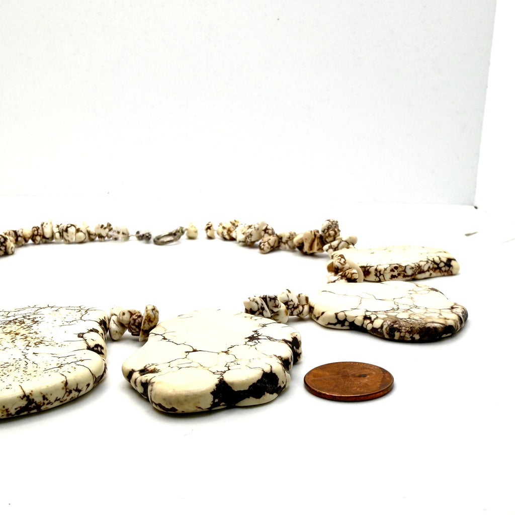 Vintage 90s White Buffalo Stone Large Slab Statement Collar Toggle Necklace