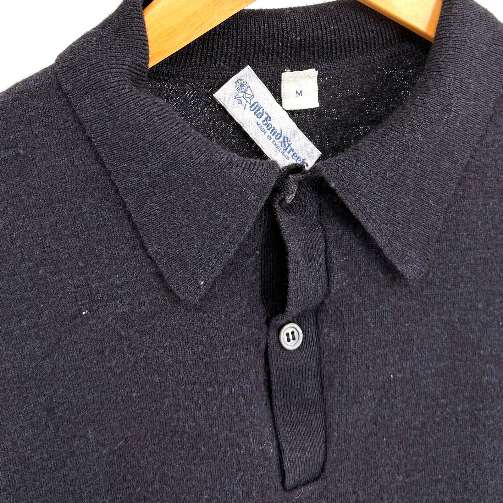 Vintage 90s Old Bond Street Navy 100% Wool Minimalist Collared Polo Sweater