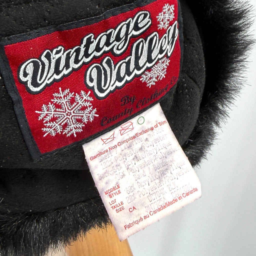 Vintage Y2K Vintage Valley Black Faux Suede Plush Fur Trim Cossack Hat