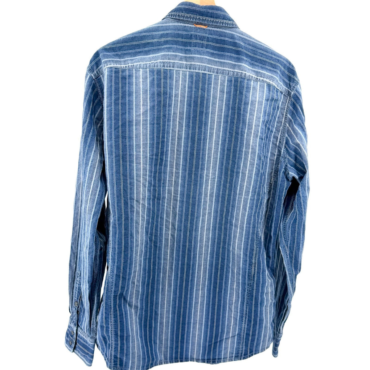 Hugo Boss Orange Blue Striped Cotton Denim Chambray Shirt